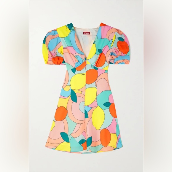 NWOT - STAUD - Mini Milla Dress - Citrus Kaleidoscope - Size 10 - Picture 3 of 10
